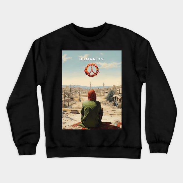 Peace Imperative: Navigating Divisiveness in a World Torn Apart on a Dark Background Crewneck Sweatshirt by Puff Sumo